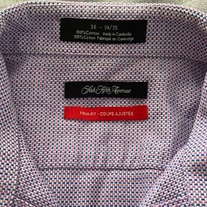 Saks Fifth Avenue Men's Dress Shirt - Blue and Pink Pattern